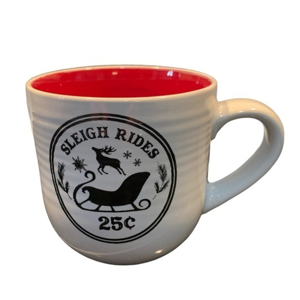 Christmas Sleigh Rides Reindeer 25 cents White Ceramic Coffee‎ Cup Mug Kitchen